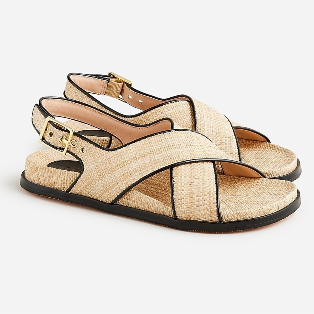 J. Crew Colbie crisscross slingback sandals in raffia in Weathered Sand